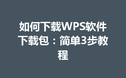 如何下载WPS软件下载包：简单3步教程 一