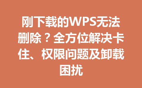 刚下载的WPS无法删除？全方位解决卡住、权限问题及卸载困扰 一