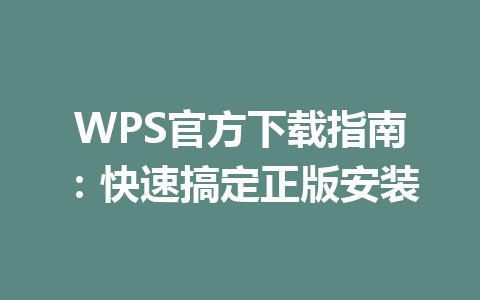 WPS官方下载指南：快速搞定正版安装 一