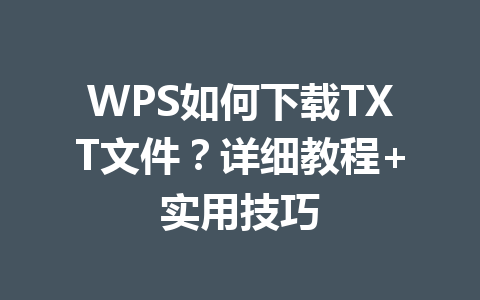 WPS如何下载TXT文件?详细教程+实用技巧 WPS如何下载TXT文件?详细教程+实用技巧 一