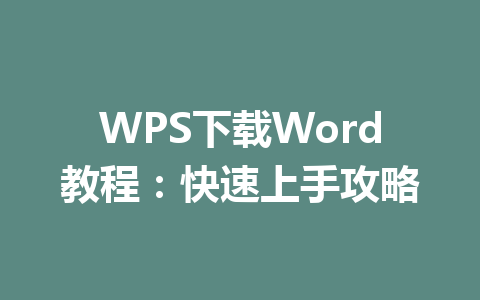 WPS下载Word教程：快速上手攻略 一
