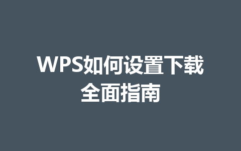 WPS如何设置下载全面指南 一